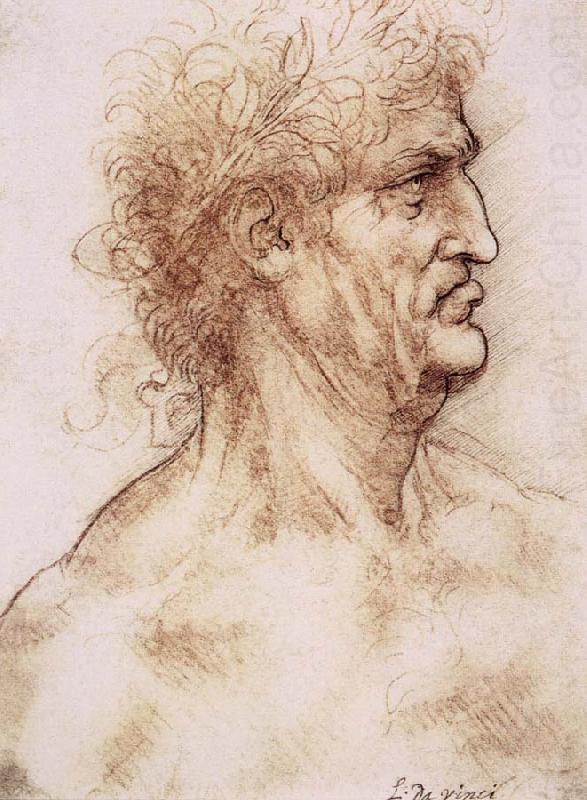 Profile one with book leaves gekroten of old man, LEONARDO da Vinci